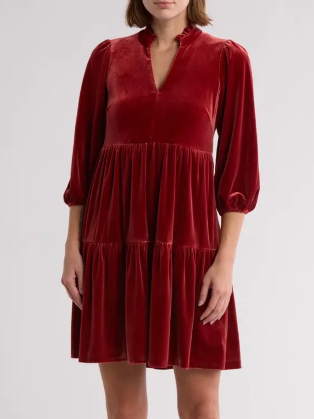 Vince Camuto Rust Red Velvet Tiered Short Dress